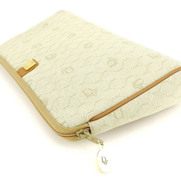 Authentic Dior clutch bag Logo Beige Brown Gold Women Men - Picture 4 of 8